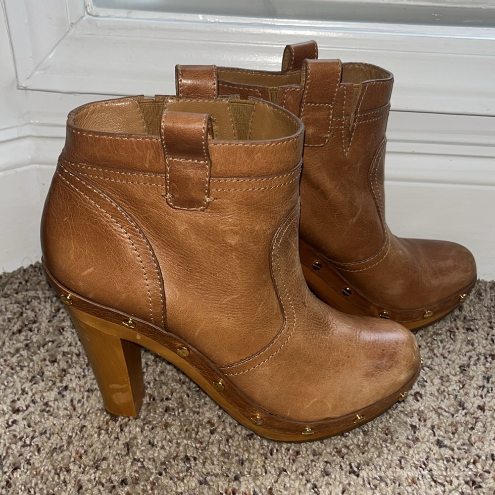 TORY BURCH Ginevra Boots Brown Leather Boho Platform Studded Ankle Bootie - Picture 2 of 12